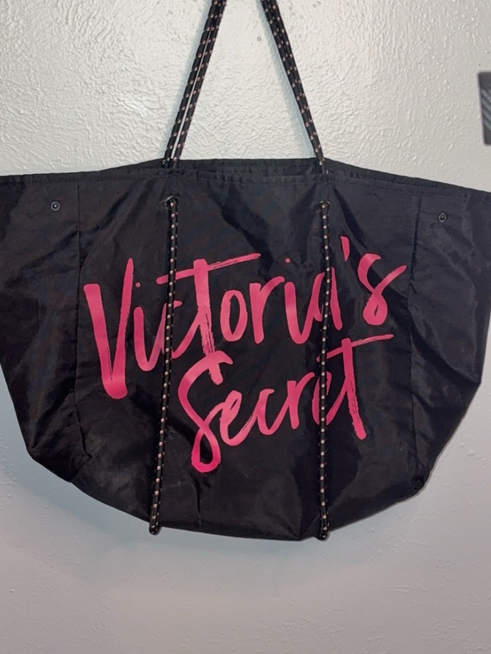 Victoria's Secret Black Tote with Hot Pink Script Logo